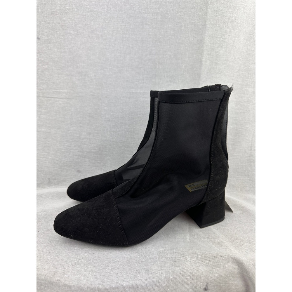 A New Day Black Mesh Ankle Boots Faux Suede Block Heel Memory‎ Foam Zip Women 7